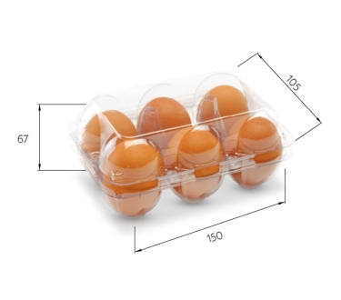 Embalagem 6 ovos de galinha/pinos em PET